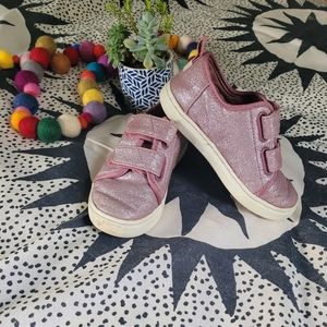 Pink sparkle velcro Toms sneakers